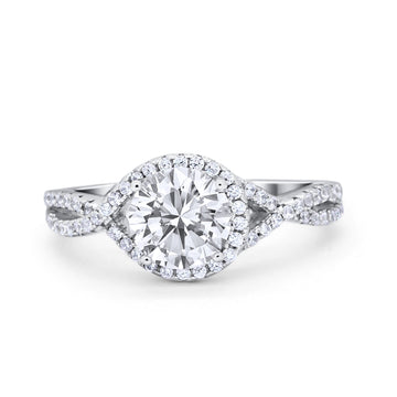 Halo Twisted Engagement Ring Simulated Cubic Zirconia 925 Sterling Silver